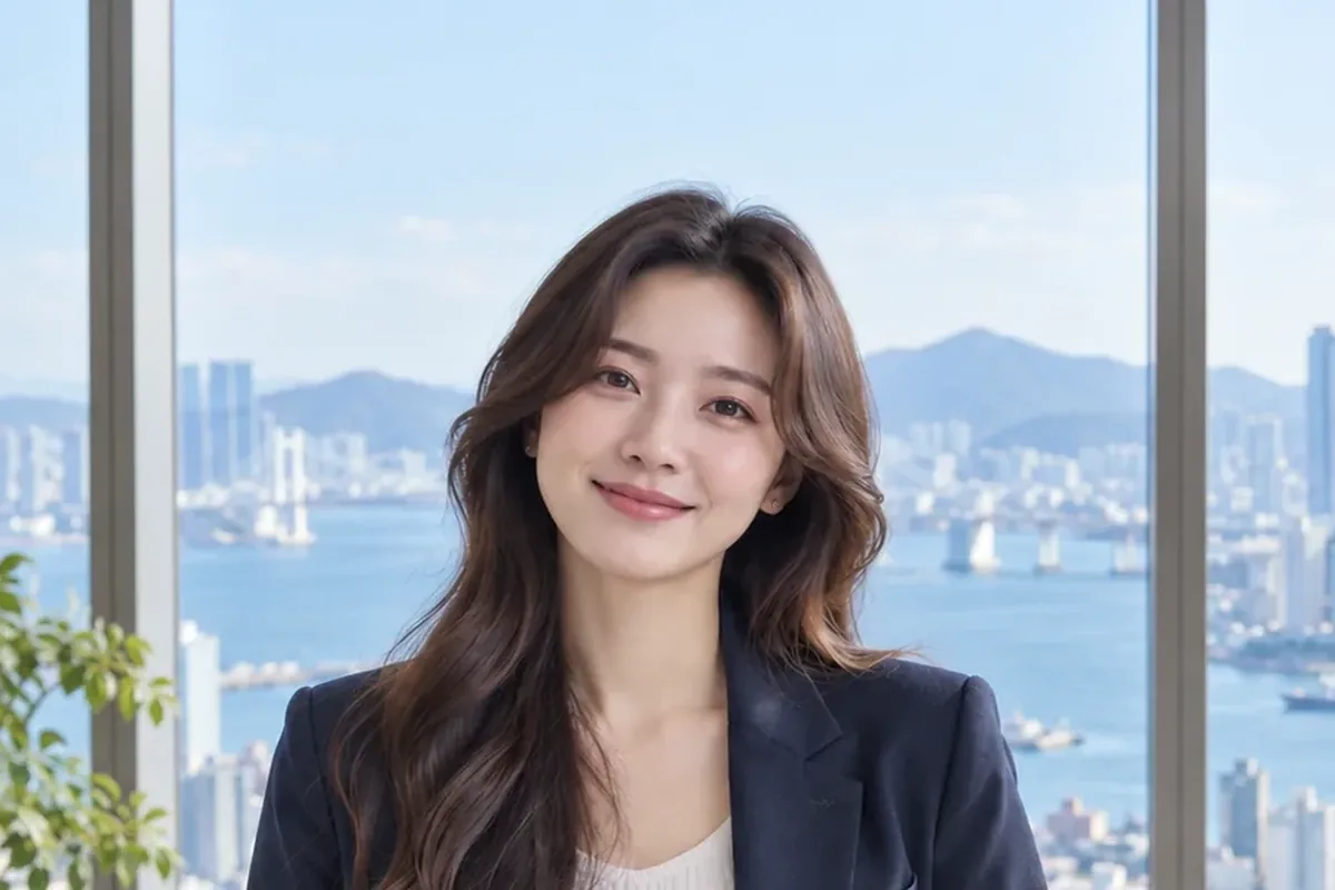 소액결제현금화 바다와 도시가 보이는 창가에서 웃는 재킷 차림 여성 24시 바로